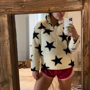 White with black stars fuzzy warm pullover